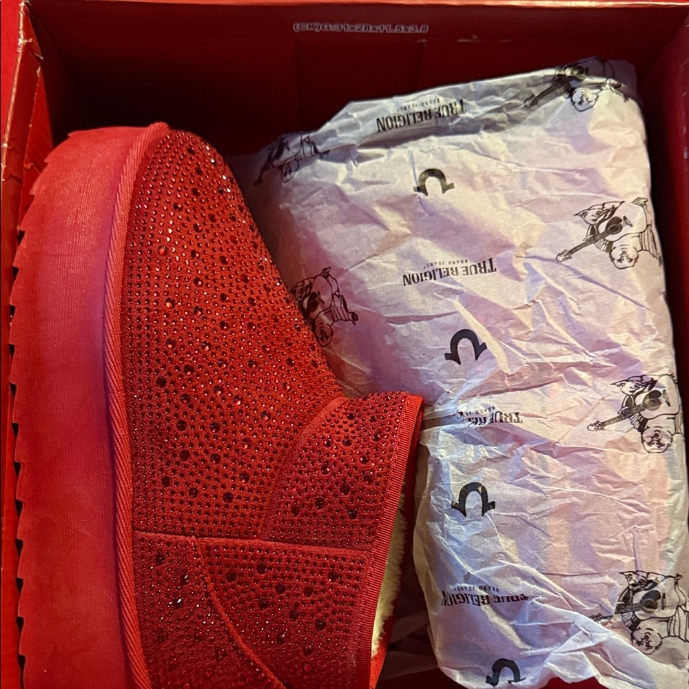 True Religion Red Crystal Embellished Boots